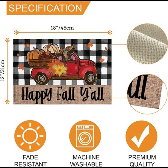 Set of 4 Fall Watercolor Buffalo Plaid Placemats Farmhouse Cow Truck Placemats - Picture 6 of 6